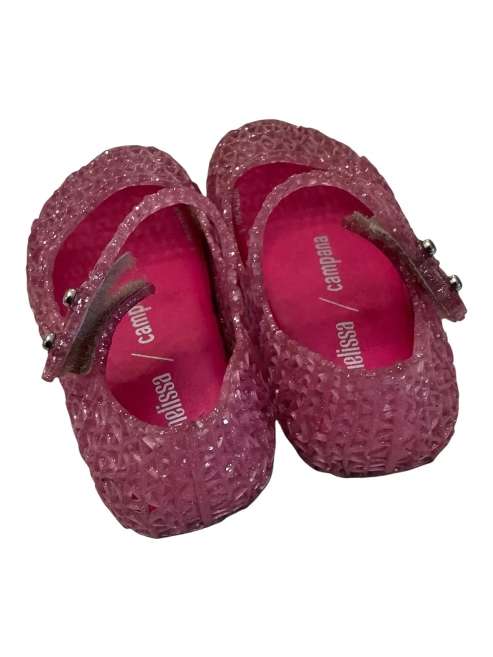 Mini Melissa Campana Zig Zag Pink Glitter Mary Jane Jelly Shoes Size 6